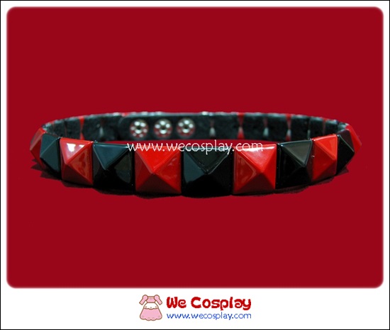 ปลอกคอพังค์ Punk Choker ตอกหมุด 1 แถว สีแดงดำ