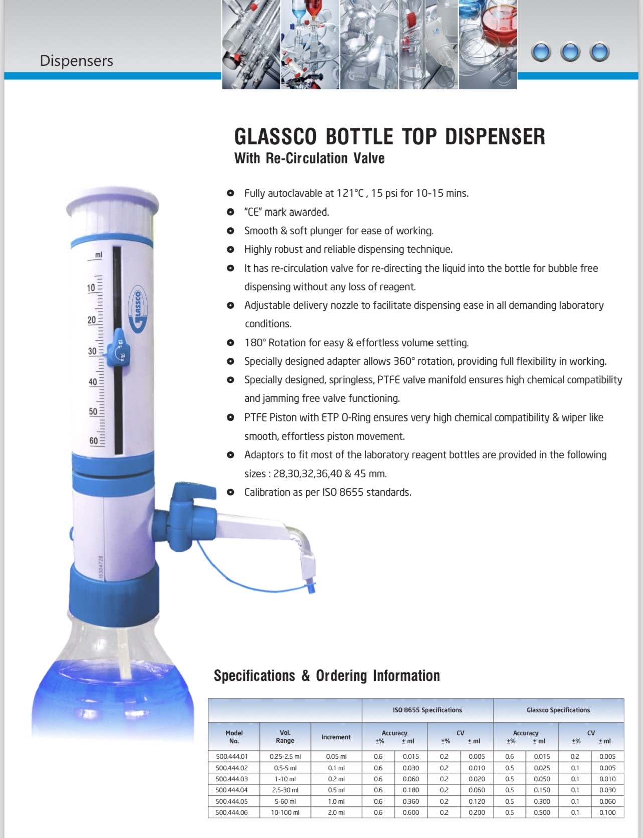 Dispenser เครื่องดูดจ่ายสารละลาย 1-10 ml -Glassco