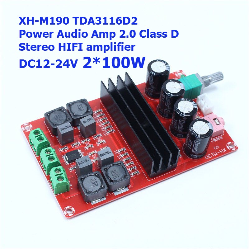 100Wx2 XH-M190 TDA3116D2 DC 12V-24V Class D Stereo HIFI amplifier สำเนา