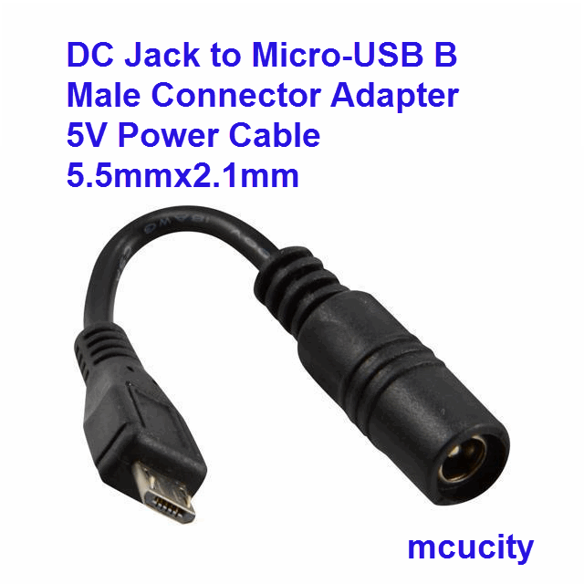 DC Barrel Jack to Micro-USB B Male Connector Adapter 5V Power Cable 5.5mm* 2.1mm