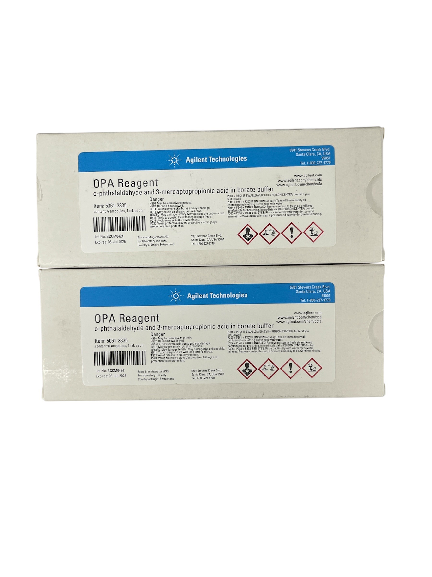 OPA reagent, 10 mg/mL each of o-phthalaldehyde and 3-mercaptopropionic acid in 0.4 M borate buffer, 6 x 1 mL No.5061-3335