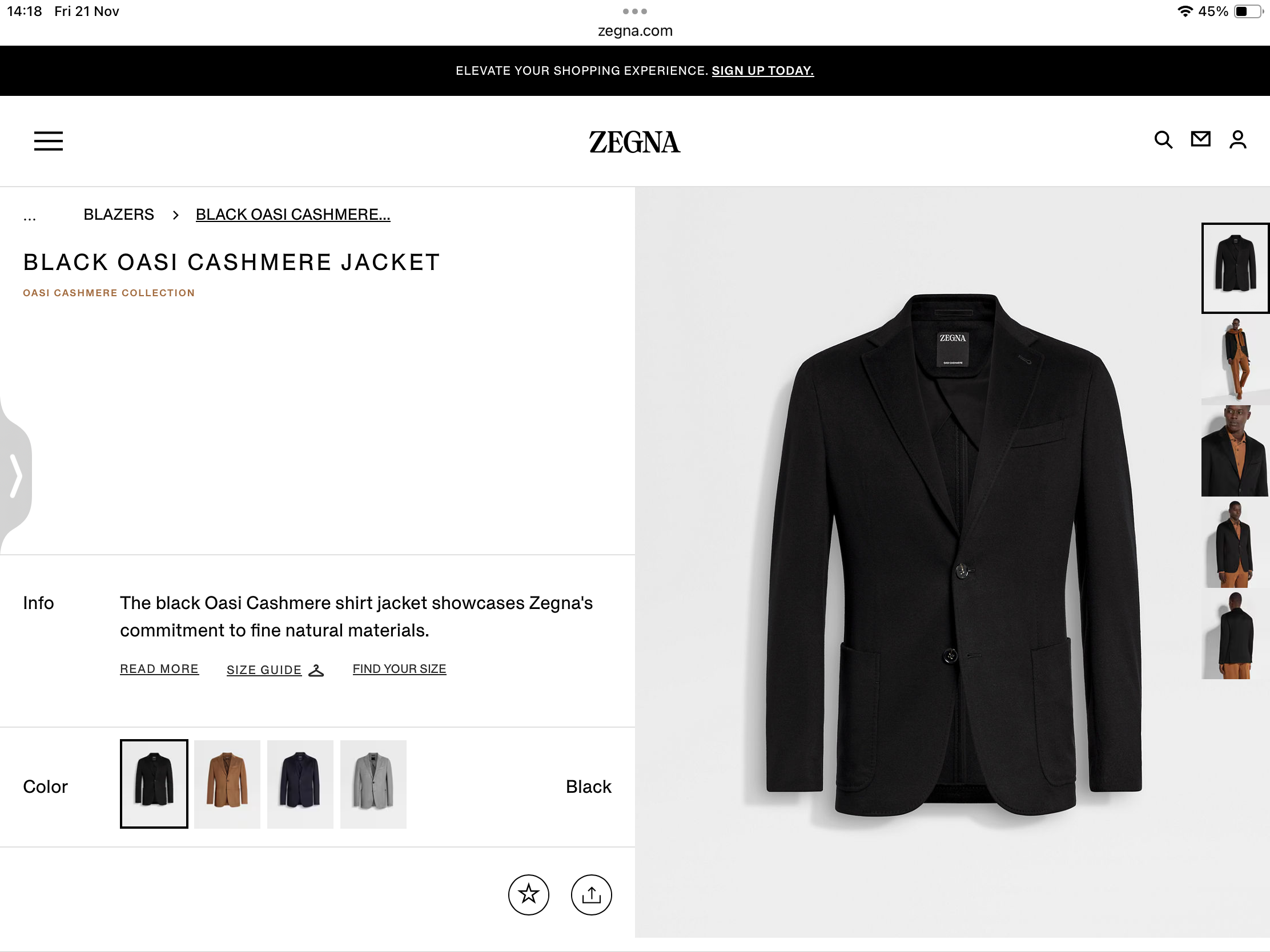 เสื้อแจ๊กเก็ตสูท Zegna BLACK OASI CASHMERE JACKET สินค้าใหม่ ของแท้