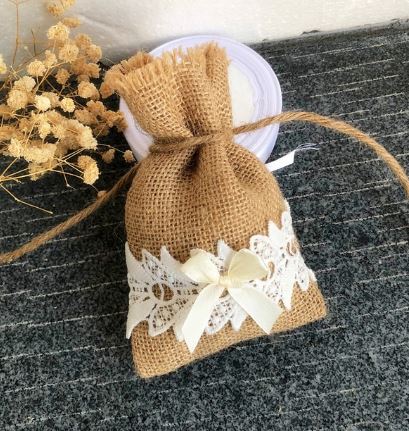 ถุงผ้ากระสอบ ขนาด 10x15 cm ตกแต่งด้วยลูกไม้ แบบน่ารัก ๆ ถุงผ้า สไตล์วินเทจ ตกแต่งงานแต่งงาน 596705