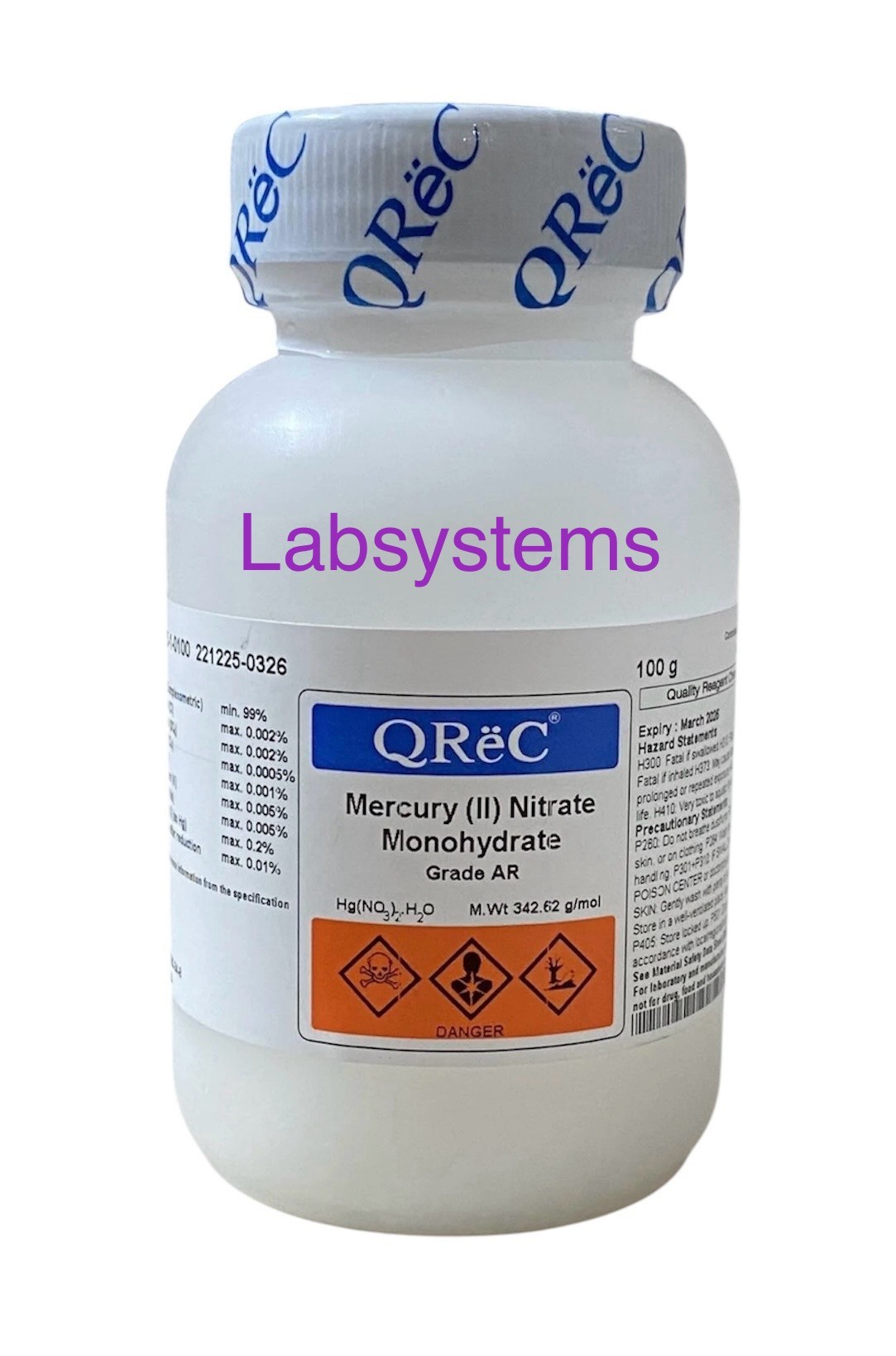 Mercury (II) nitrate monohydrate 99% AR.grade, 100 g -Qrec