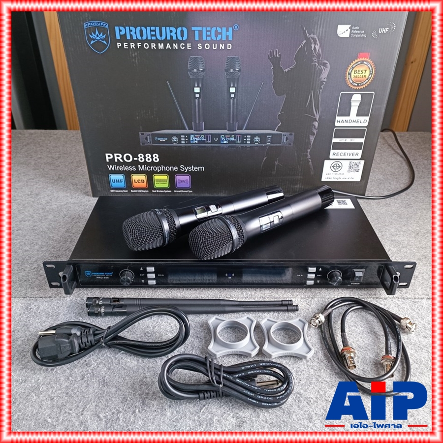 *ไม่มีกระเป๋า** PROEUROTECH PRO-888 ไมค์ลอยคู่ *ไม่มีกระเป๋า** ไมโครโฟนไร้สาย โปรยูโรเทค รุ่นใหม่ ปรับความถี่ได้ PRO888 PRO 888 เอไอ-ไพศาล