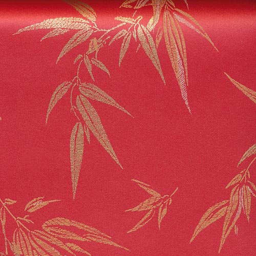 กระดาษห่อของขวัญ พิมพ์ลายทอง สีแดง ลายใบไผ่