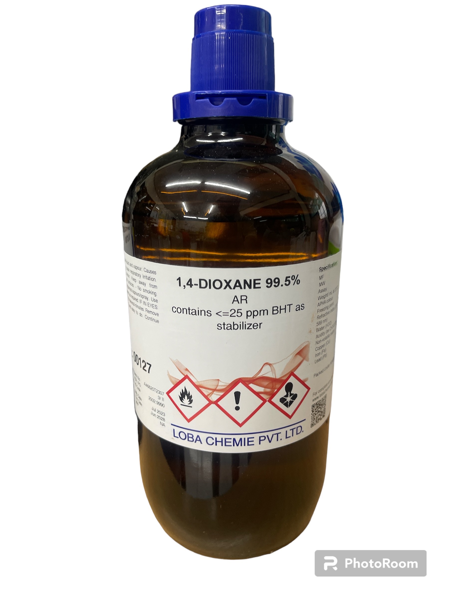 1,4-Dioxane, 99.5% AR, 1 L -Loba