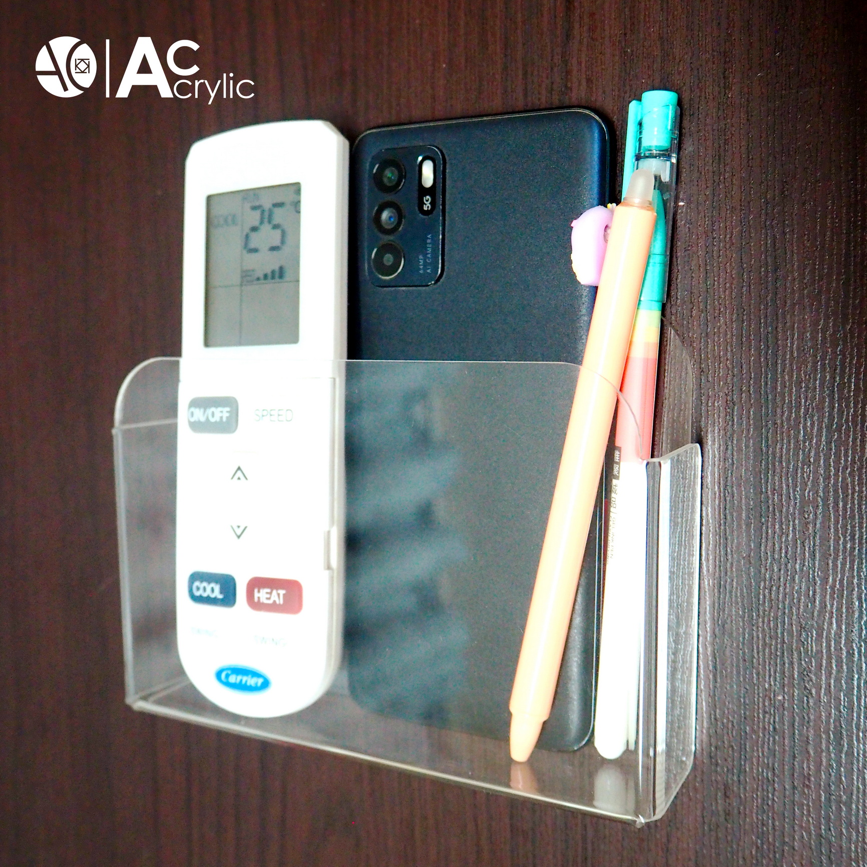 อะคริลิค ติดผนัง ใส่รีโมท ไม่ต้องเจาะ แถมกาว 2 หน้า Acrylic box wall (RW)
