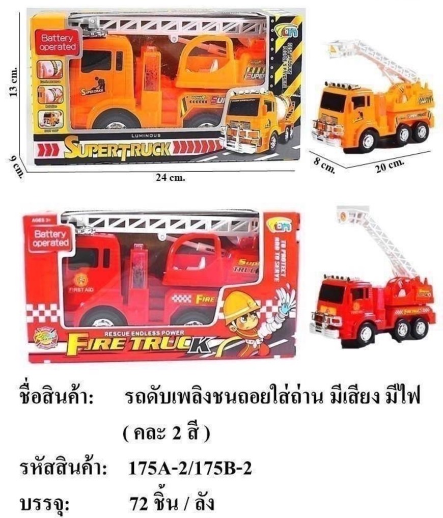 175A-2 รถของเล่น รถดับเพลิงใส่ถ่านชนถอยมีเสียงไฟ ปลีกคันละ