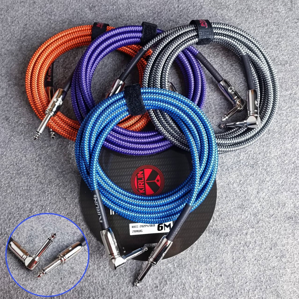 6เมตร(1เส้น) KIRLIN IWCC-202PN สายกีต้าร์6เมตร ตรง+งอ มีให้เลือก 4สี สีส้ม / ม่วง / ดำ / น้ำเงิน สายแจ็คกีต้าร์ แบบถัก 20awg สายไมค์หัวท้าย สายสัญญาณสำเร็จรูป เอไอ-ไพศาล สีส้ม