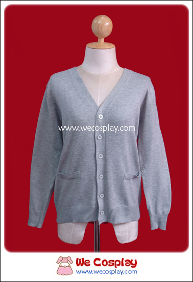 เสื้อสเวตเตอร์นักเรียนญี่ปุ่น แขนยาวคอวี สีเทา (Grey Long Sleeve Sweater)