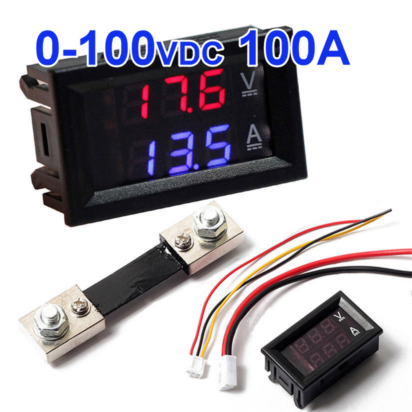 DC 0-100V 100A Digital Voltmeter Ammeter Red + BLUE LED Dual Display Voltage Current Indicator Monitor