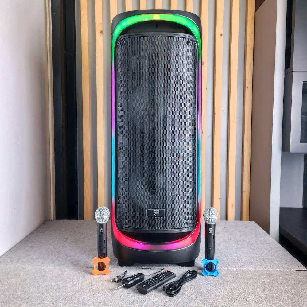 PROEUROTECH KF-12SE ตู้ลำโพง PARTY 12นิ้วx2 พร้อมไมค์ลอย KF 12SE KF12SE ลำโพงล้อลาก+ไมค์ลอย ตู้ลำโพงมีแอมป์ในตัว 12นิ้ว 2ทาง มีไฟกระพริบตามเสียงเพลง PROEURO TECH เอไอ-ไพศาล