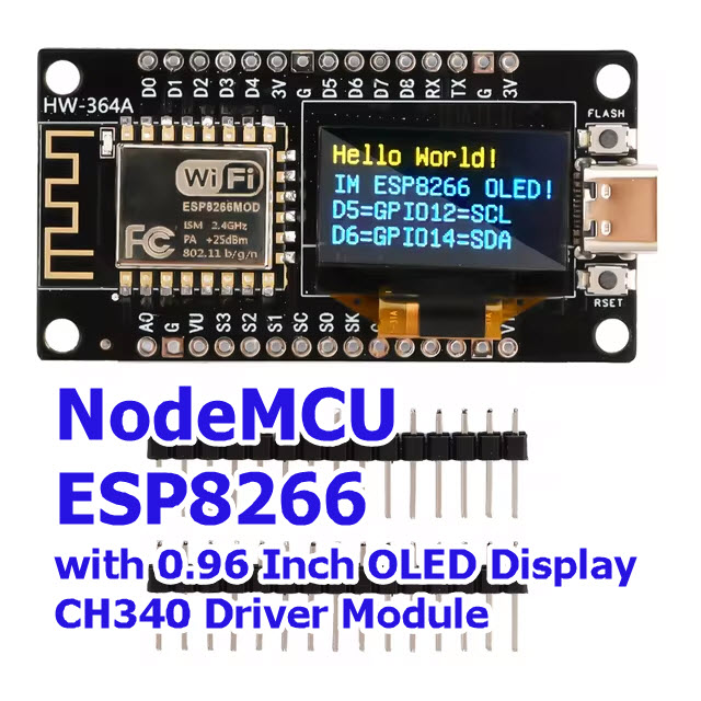 NodeMCU ESP8266 Development Board with 0.96 Inch OLED Display CH340 Driver Module