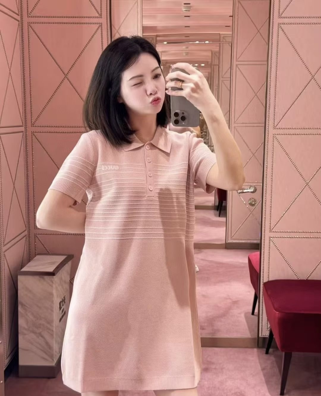 **do** เดรสคอโปโล Gucci INTARSIA FABRIC POLO DRESS ผ้าทอสวย สินค้าใหม่ ของแท้