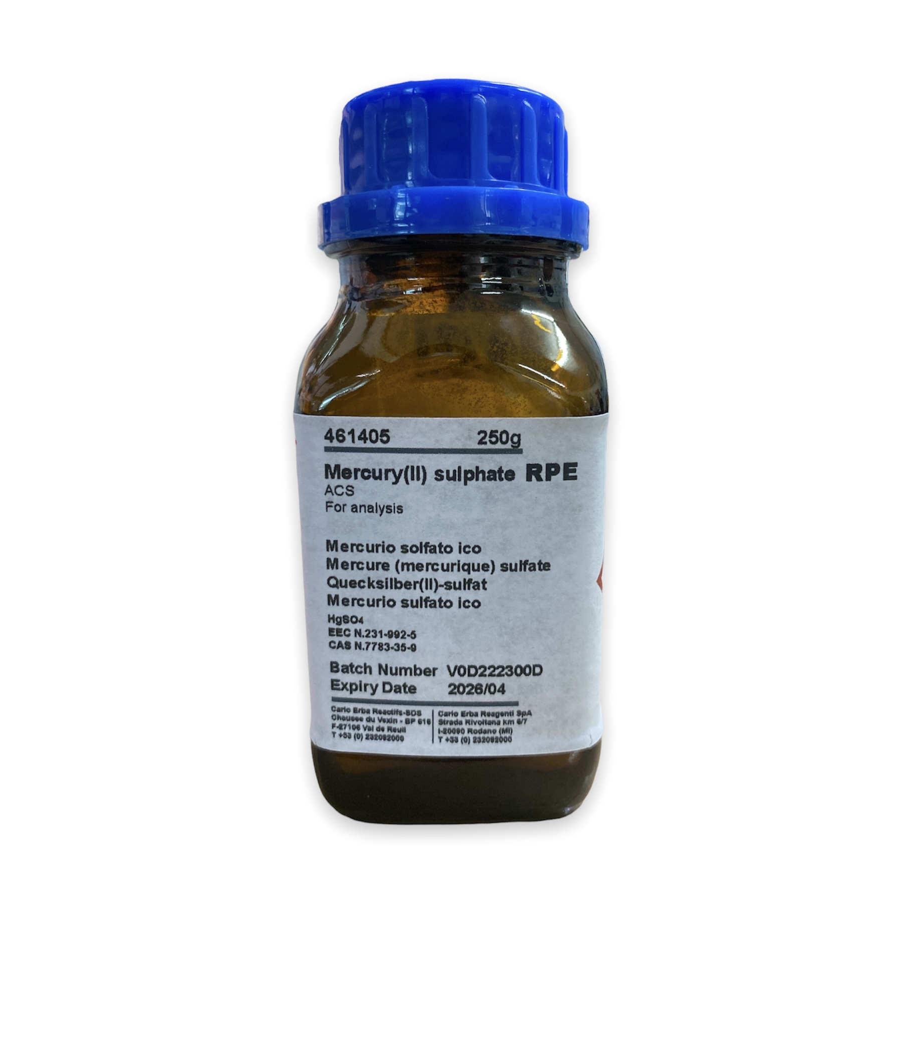 Mercury (II) Sulfate AR, 250 g -Carlo Erba Italy