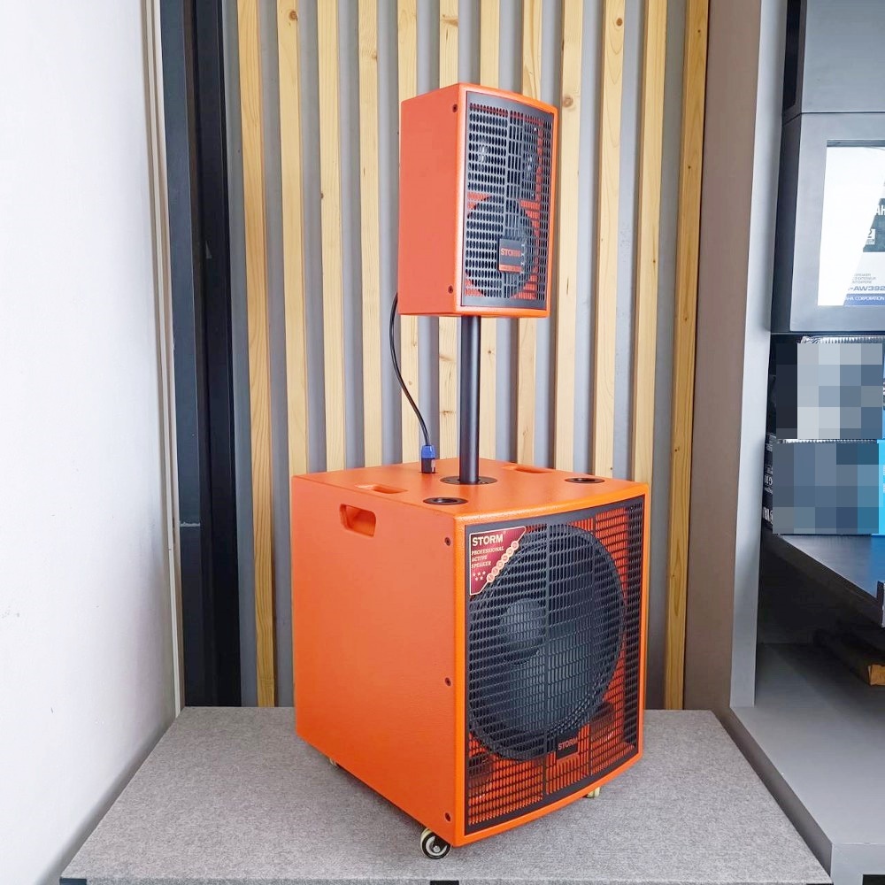 STORM PAB-3615MS สีส้ม ชุดลำโพง ซับ15นิ้ว กลาง6นิ้ว พร้อมไมค์ลอย ชาร์จแบตได้ บลูทูธ PAB 3615MS ลำโพงแอคทีฟ PAB3615MS เอไอ-ไพศาล