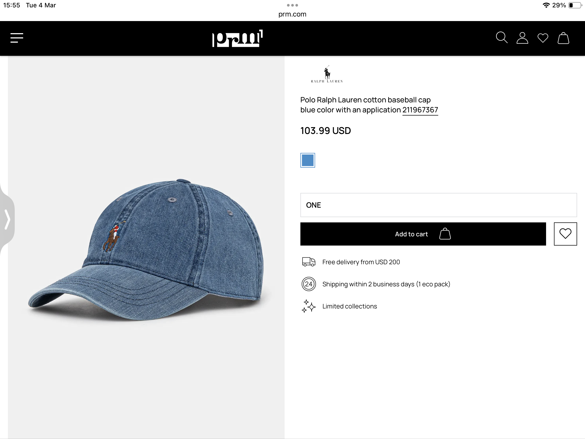 any** หมวกแก๊ป Ralph Lauren ผ้ายีนส์ ชาย หญิง มีสายปรับด้านหลัง สินค้าใหม่ ของแท้