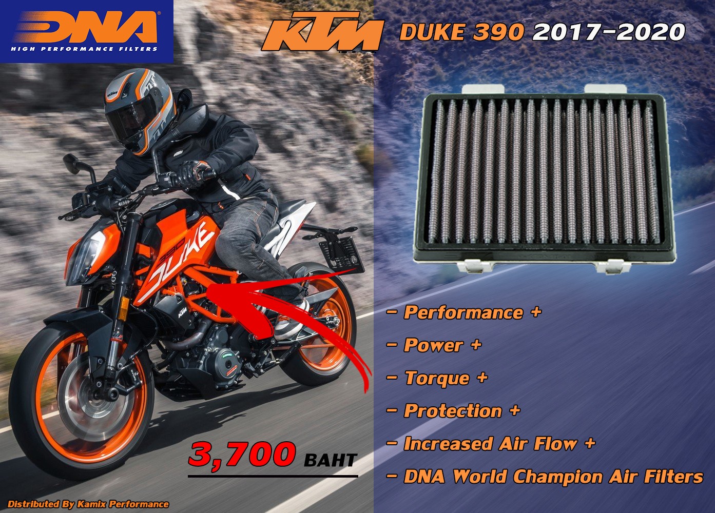 กรองอากาศ DNA สำหรับ KTM Duke 390 2017-2020