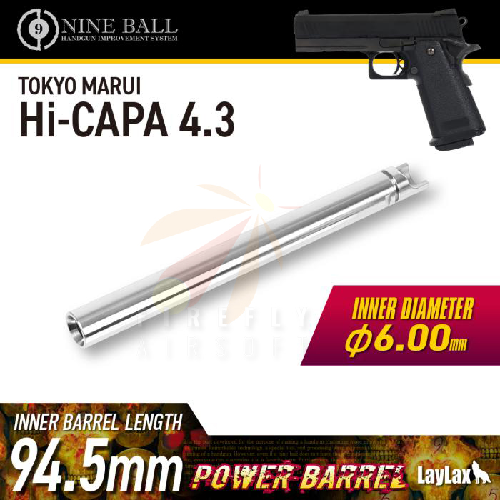 Laylax Nine Ball Power Inner Barrel for Gas Blowback Airsoft Pistols (Model: Hi-CAPA 4.3 / 94.5mm)