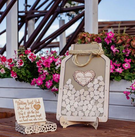 Guest Book DIY กรอบไม้ รูปขวดโหล ใส่หัวใจ ใช้แทน สมุดเขียน คำอวยพร งานแต่งงาน แบบเก๋ ๆ 465692