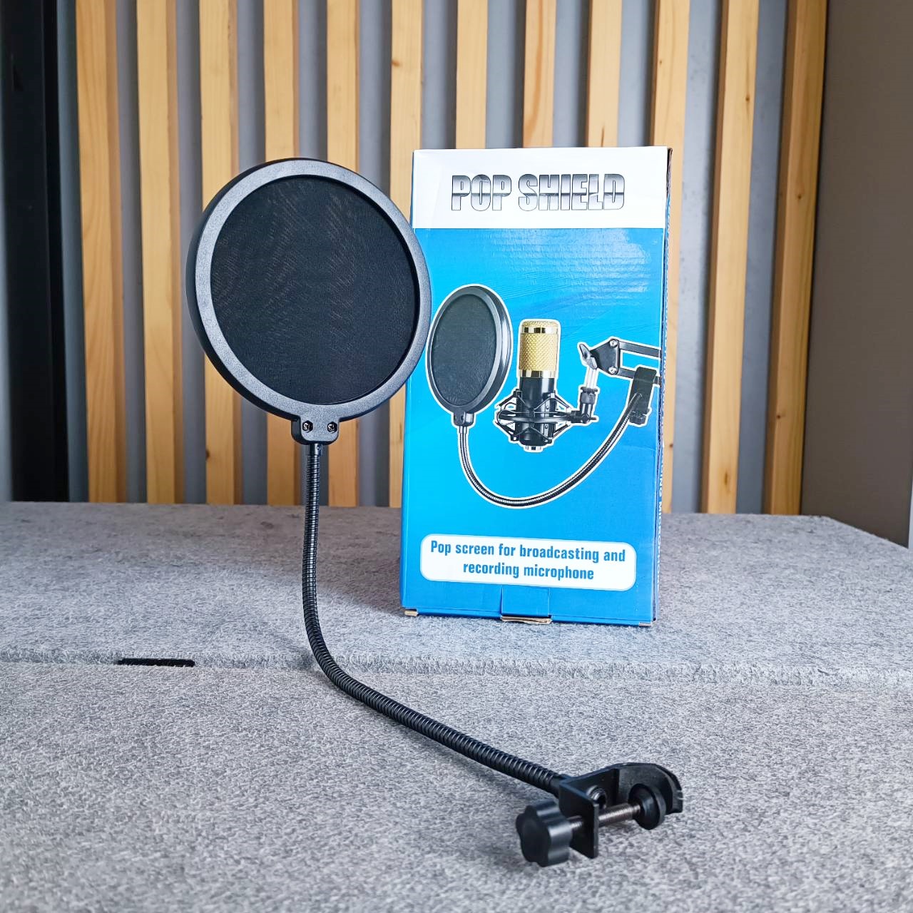 pop filter E-002 สีดำ แผ่นกันลมไมโครโฟน พร้อมขาจับ Gooseneck E 002 mask shield protection E002 เอไอ-ไพศาล
