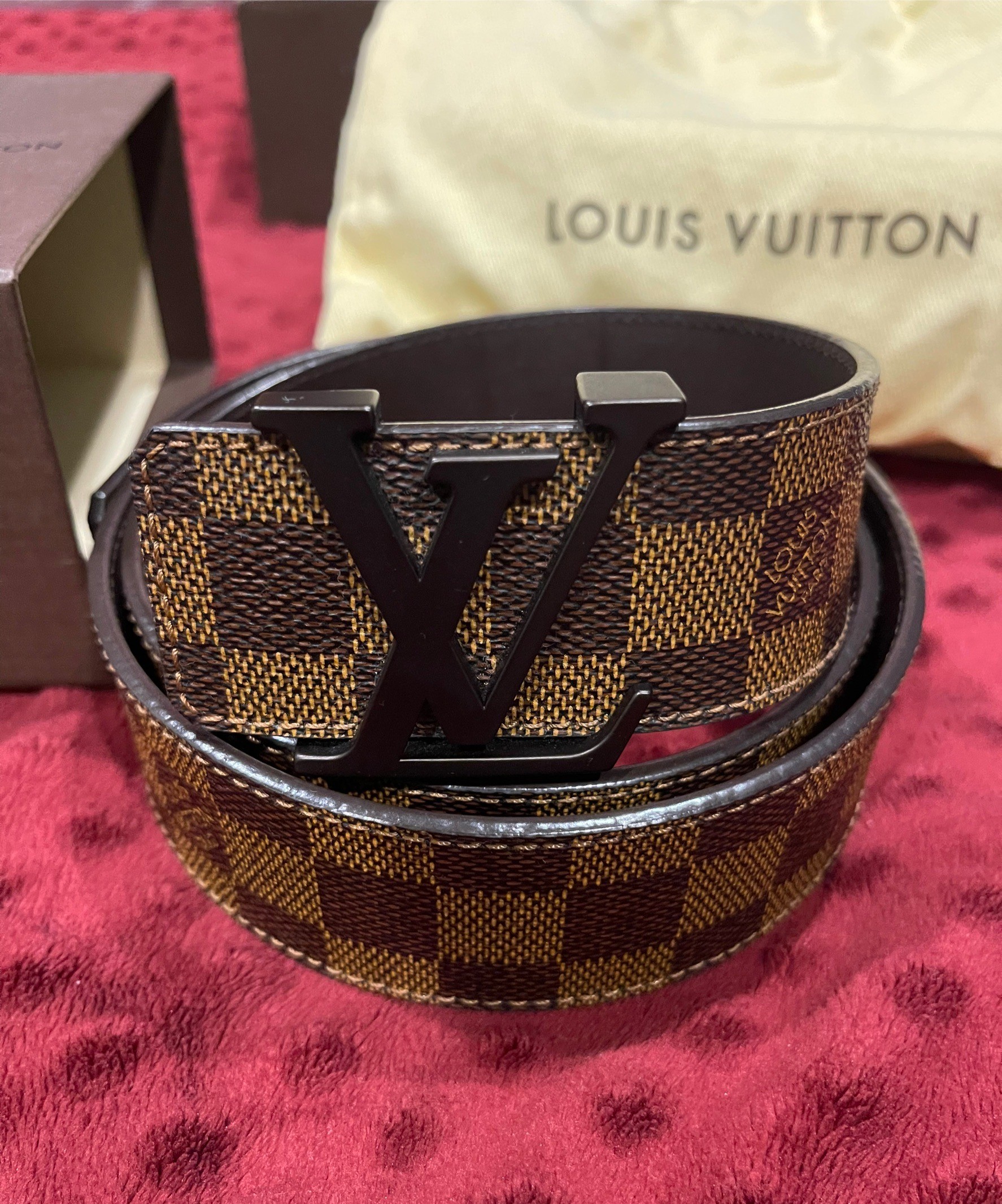 Louis Vuitton Belt ลาย Damier ตารางสีน้ำตาล (Like New) ความยาว 95 CM