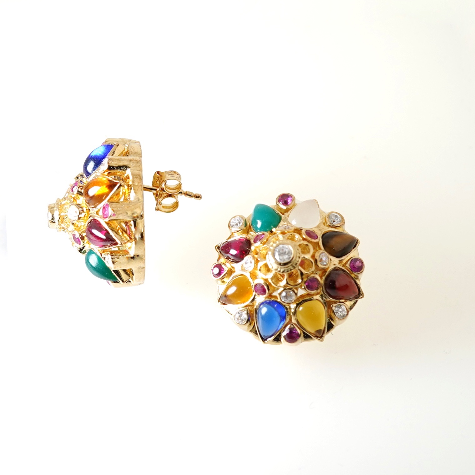 ต่างหูนพเก้า ตัวเรือนเงินแท้ ชุบทอง18