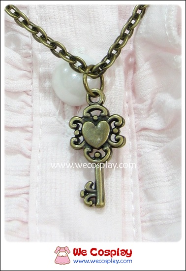 สร้อยคอโกธิคโลลิต้า จี้กุญแจหัวใจ สไตล์วินเทจ สีทองโบราณ Gothic Lolita Necklace