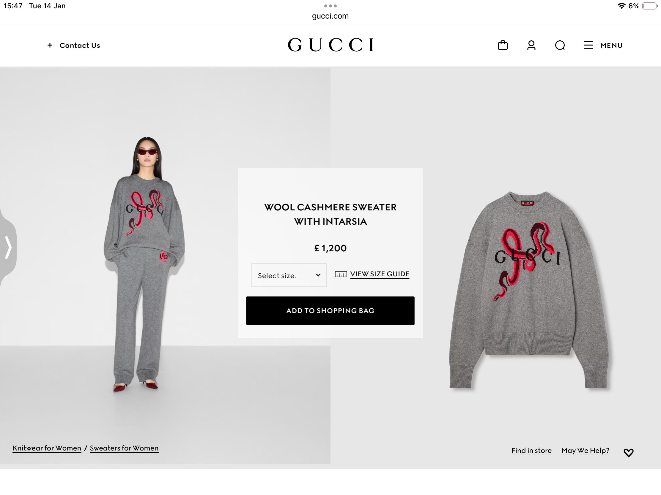 **do** เสื้อกันหนาว Gucci WOOL CASHMERE SWEATER WITH INTARSIA สินค้าใหม่ ของแท้