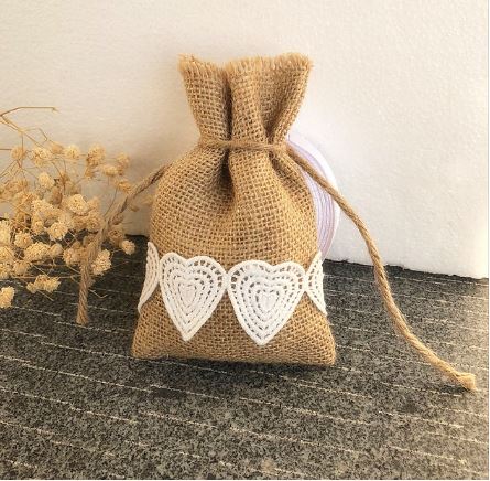 ถุงผ้ากระสอบ ขนาด 10x15 cm ตกแต่งด้วยลูกไม้ แบบน่ารัก ๆ ถุงผ้า สไตล์วินเทจ ตกแต่งงานแต่งงาน 596705