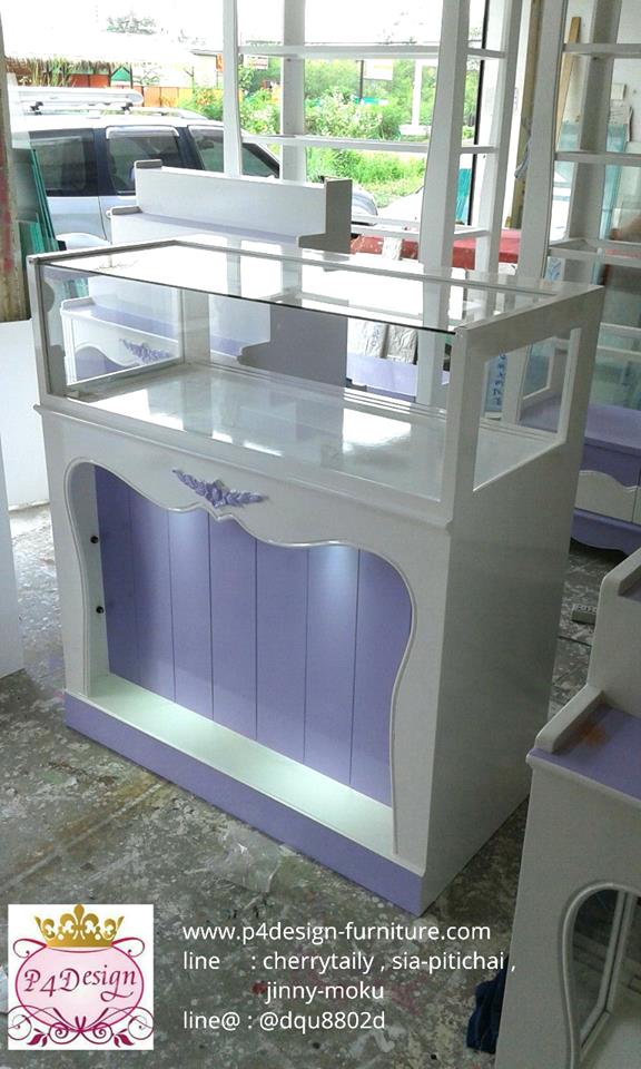 ตู้จิวกระจกใสด้านบน วินเทจ สีขาว สำหรับร้านค้า
