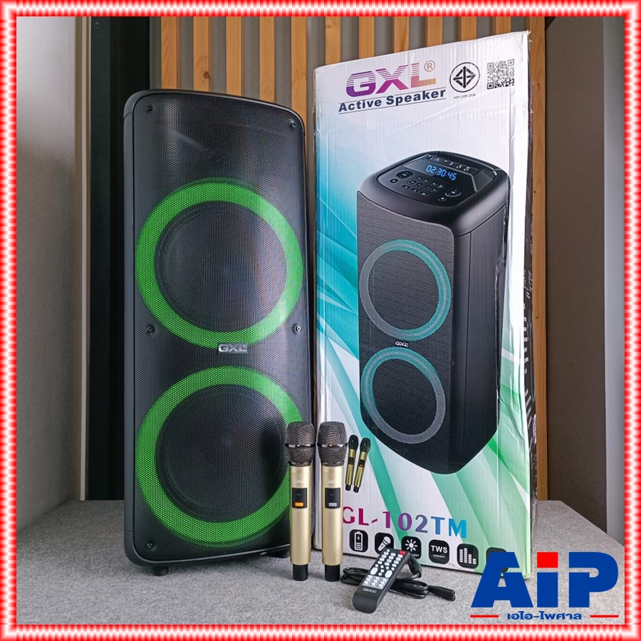 GXL GL-102TM ลำโพง10นิ้วx2 + ไมค์ลอยคู่ ตู้ลำโพงปาร์ตี้ ตู้ลำโพงคาราโอเกะ ใช้ได้ทั้งไฟ DC และ AC แถมไมค์ลอย GL 102 TM GL102TM เอไอ-ไพศาล