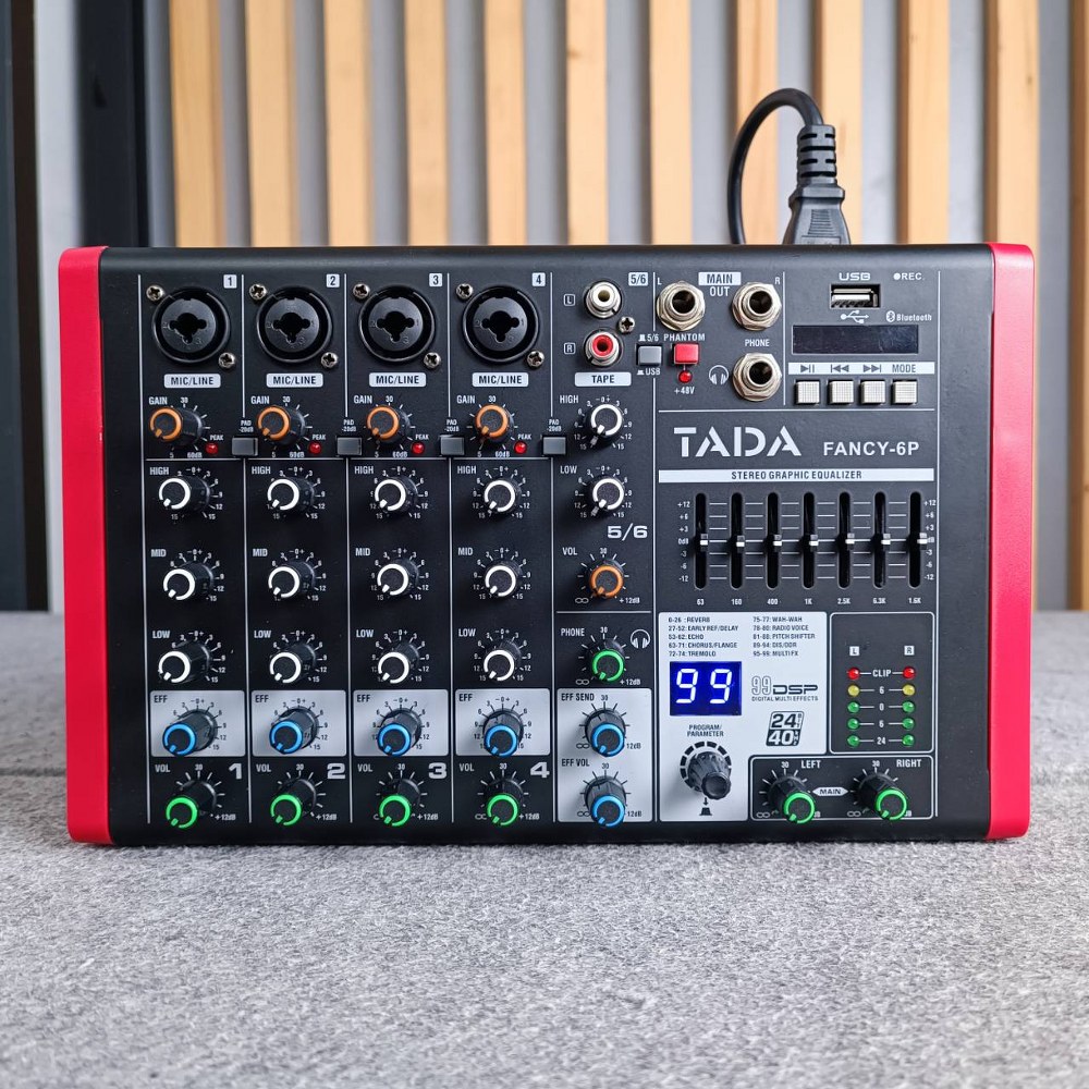 TADA FANCY-6P powermixer สีแดง มิกเซอร์อนาล็อก 6 แชนแนล บลูทูธ Bluetooth mixer เอฟเฟคแท้ 99DSP TA DA FANCY 6P FANCY6P เอไอ-ไพศาล