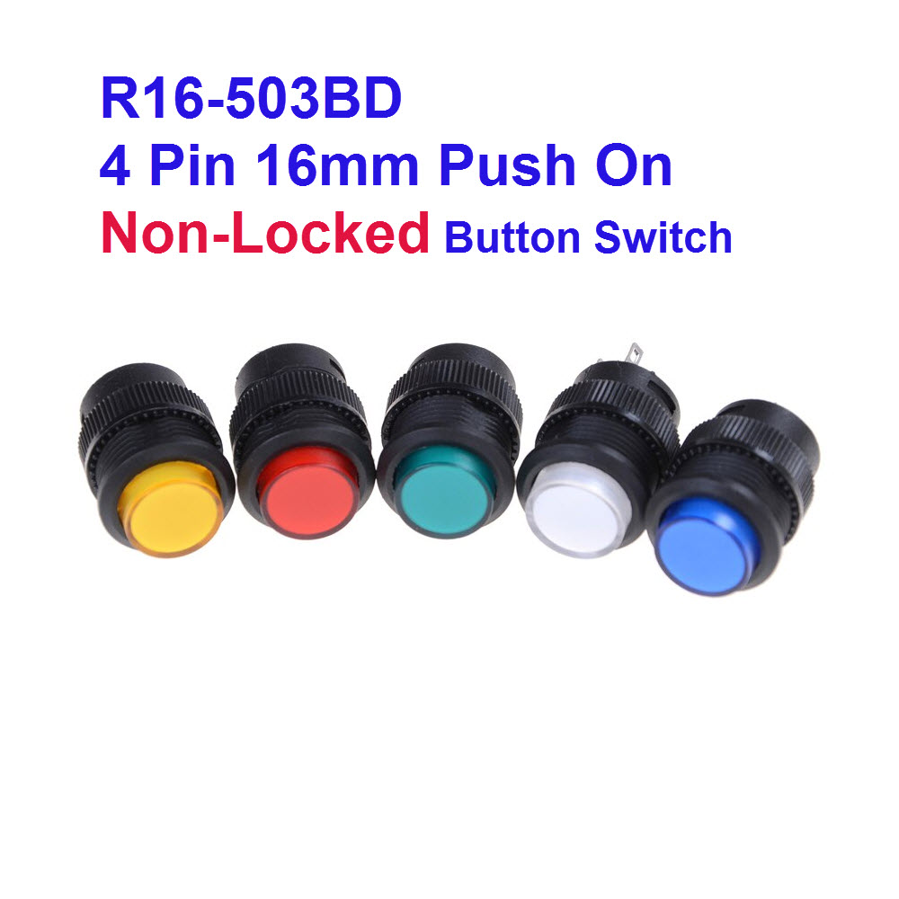 R16-503BD 4 Pin 16mm Push On Non-Locked Button Switch (RESET)