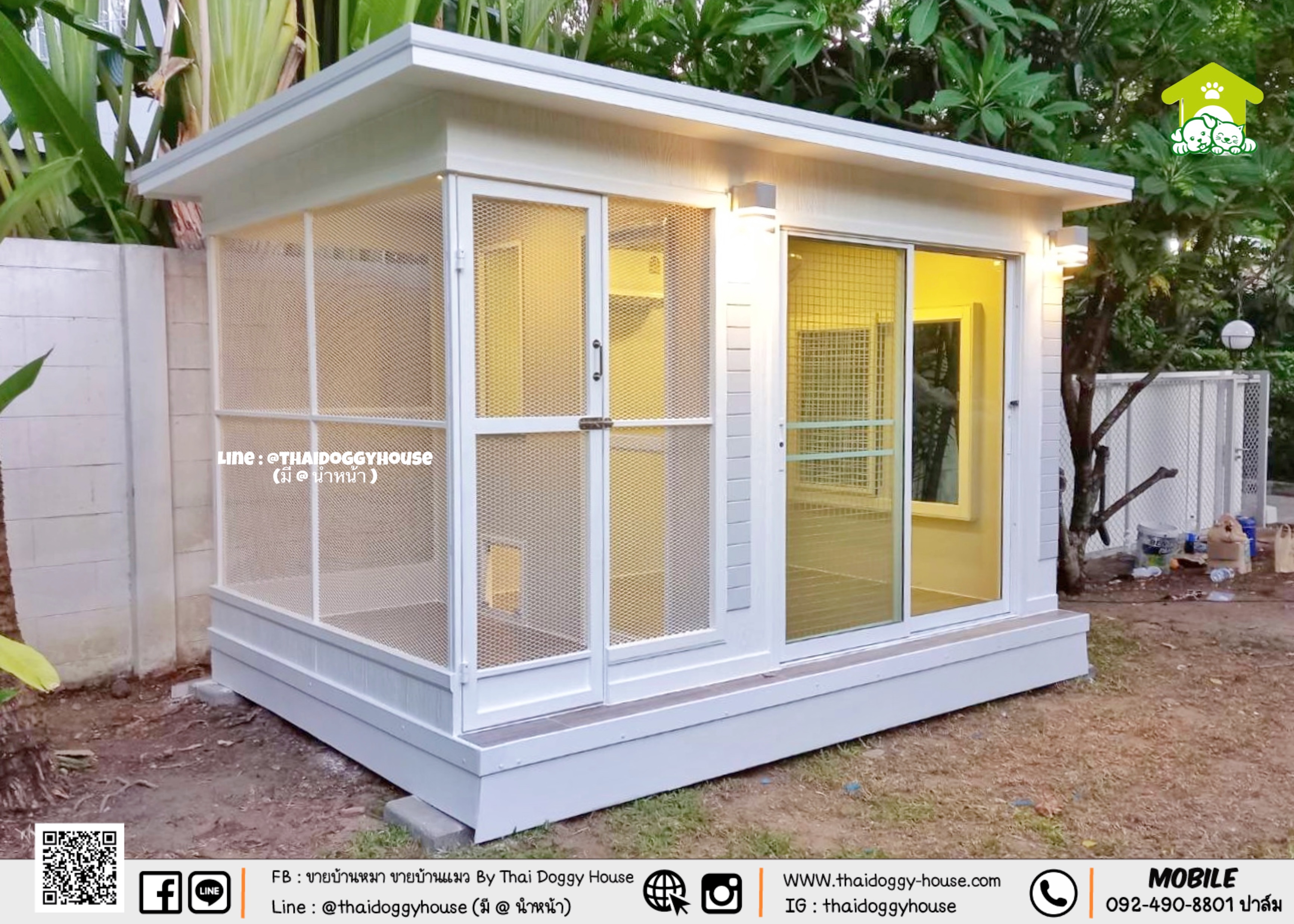 บ้านหมา บ้านแมว " 𝐌𝐎𝐃𝐄𝐑𝐍 𝐒𝐓𝐘𝐋𝐄" รองรับการติดแอร์ โทนสีเรียบง่าย แบ่งโซน 𝒐𝒖𝒕𝒅𝒐𝒐𝒓 ด้านข้างตัวบ้านเพิ่มเ