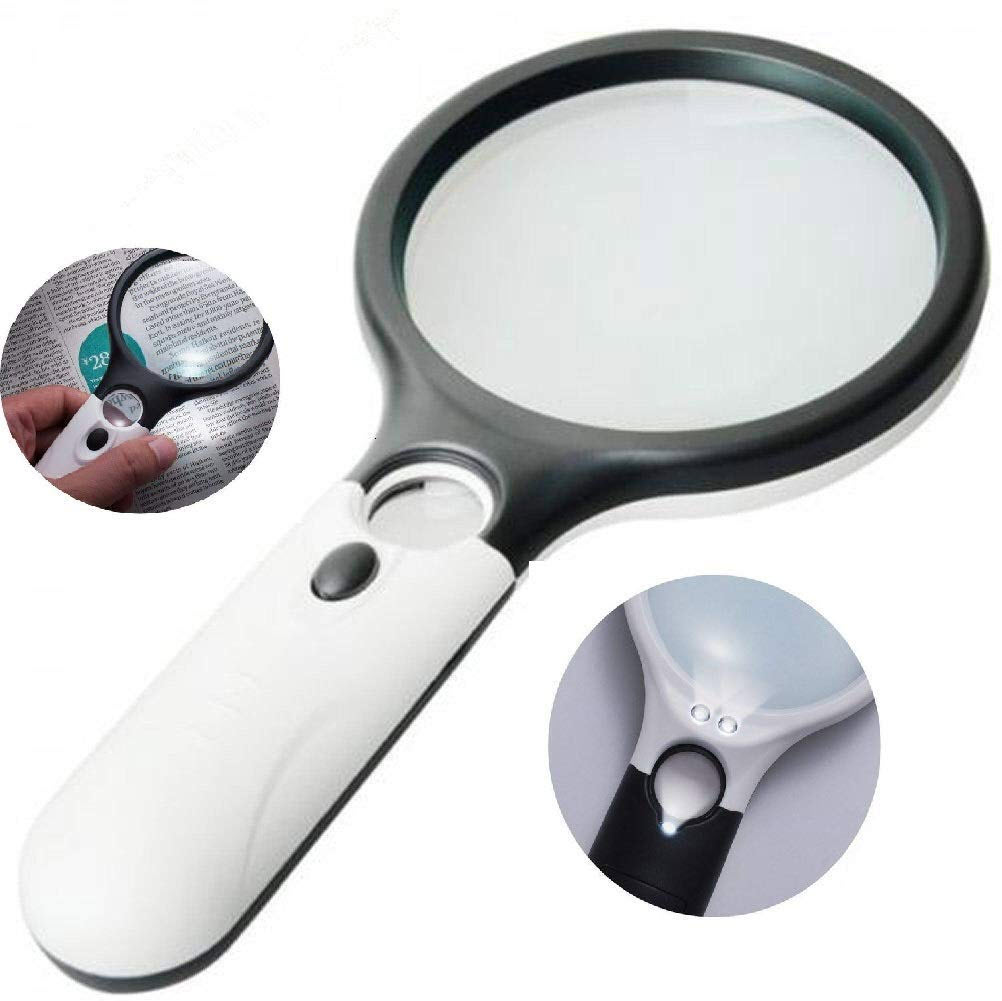 Magnifier 3 LED Light, 3X 45X Handheld Magnifier Reading Magnifying Glass illuminated Loupe Lens Super High Clarity Lighted for Books Maps,jewelry, Watch Repair แว่นขยาย