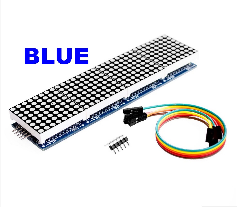 BLUE MAX7219 Dot Matrix module for Arduino , ESP8266 (4 in 1 Display with 5P Line)
