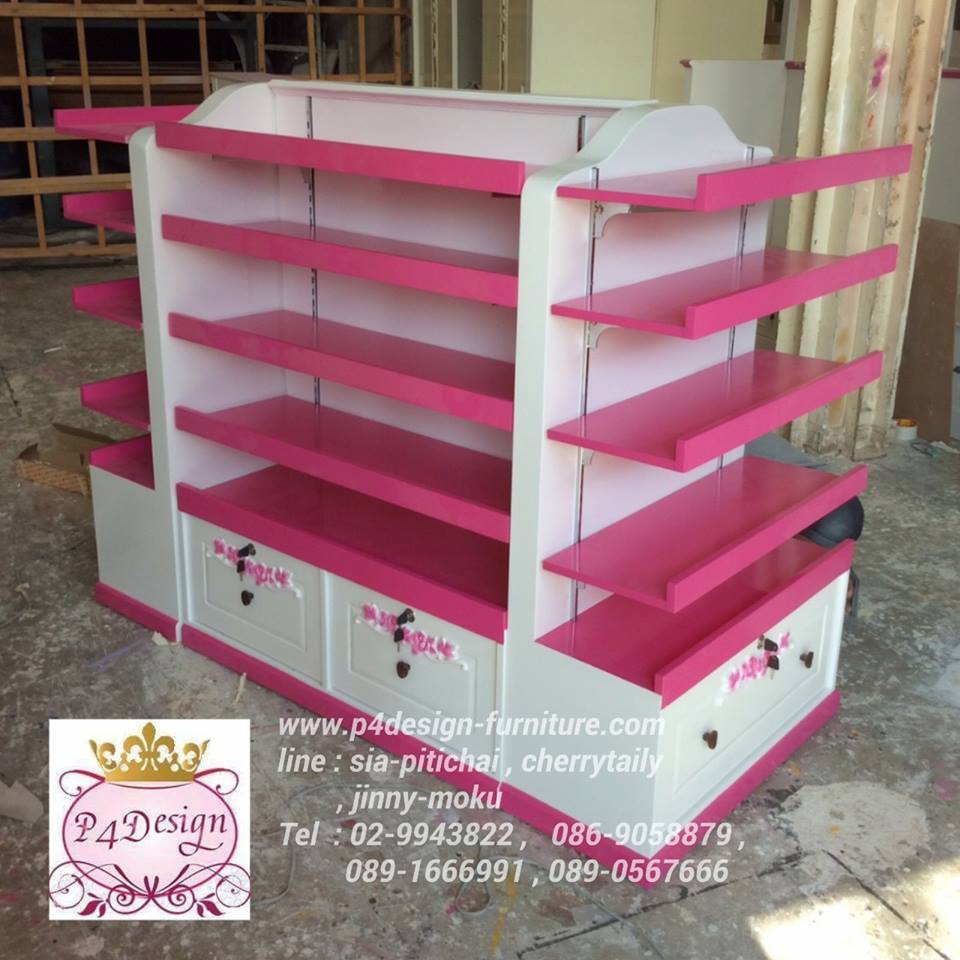 ชั้นวางสินค้ากลางร้าน วินเทจ สีขาว