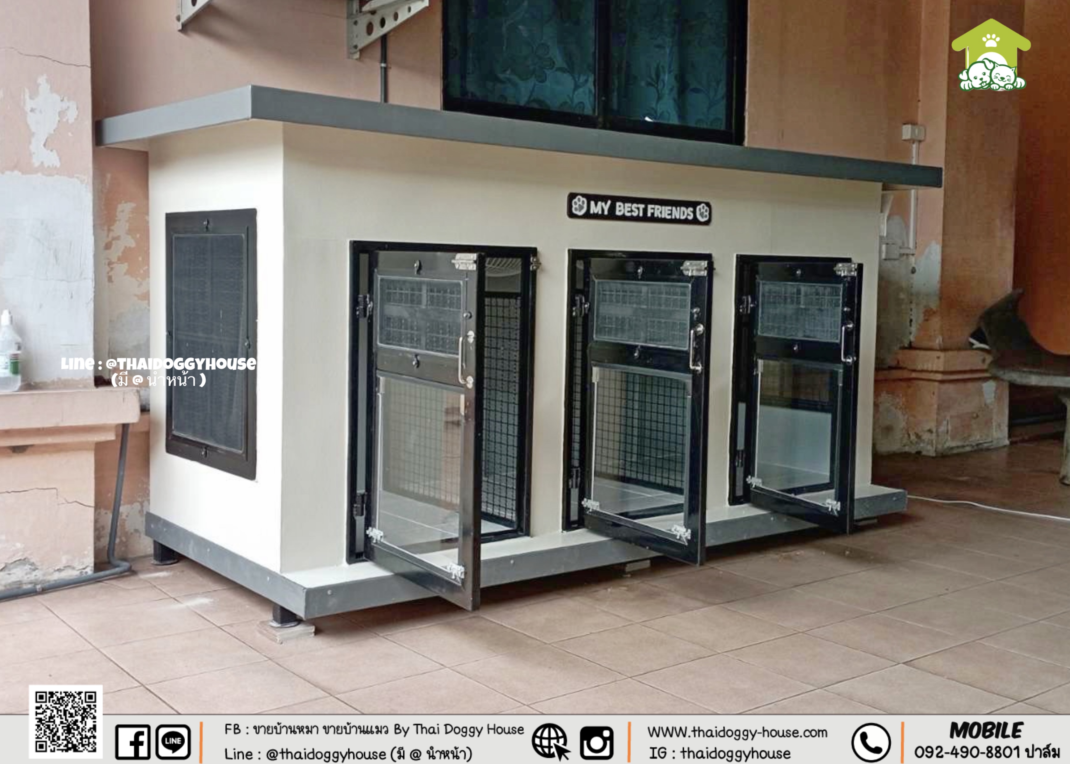 บ้านหมา บ้านแมว บ้านน็อคดาวน์ บ้านสัตว์เลี้ยง แบบพัดลมมีตะแกรงเหล็ก มุ้งลวดทุกหลัง By Thai Doggy House