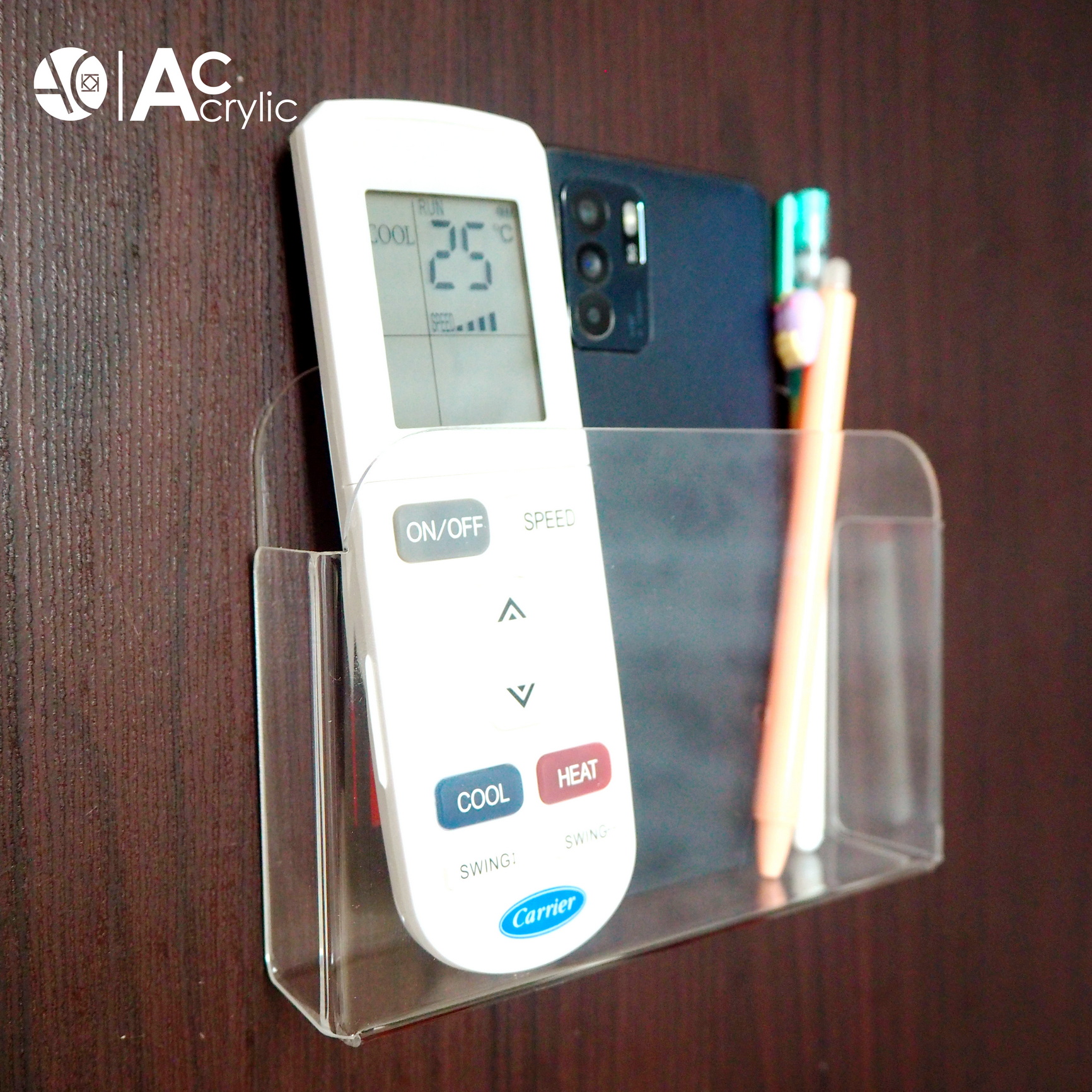 อะคริลิค ติดผนัง ใส่รีโมท ไม่ต้องเจาะ แถมกาว 2 หน้า Acrylic box wall (RW)