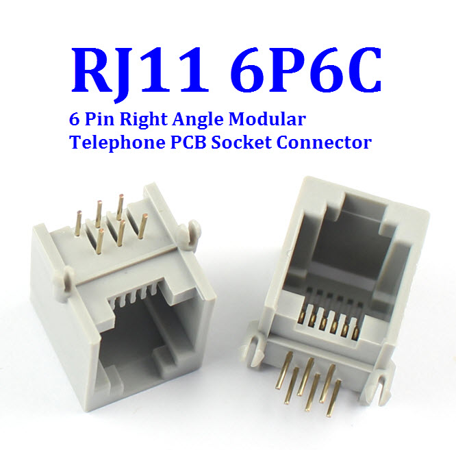 RJ11 6P6C Female PCB Mount Telephone Modular Connector