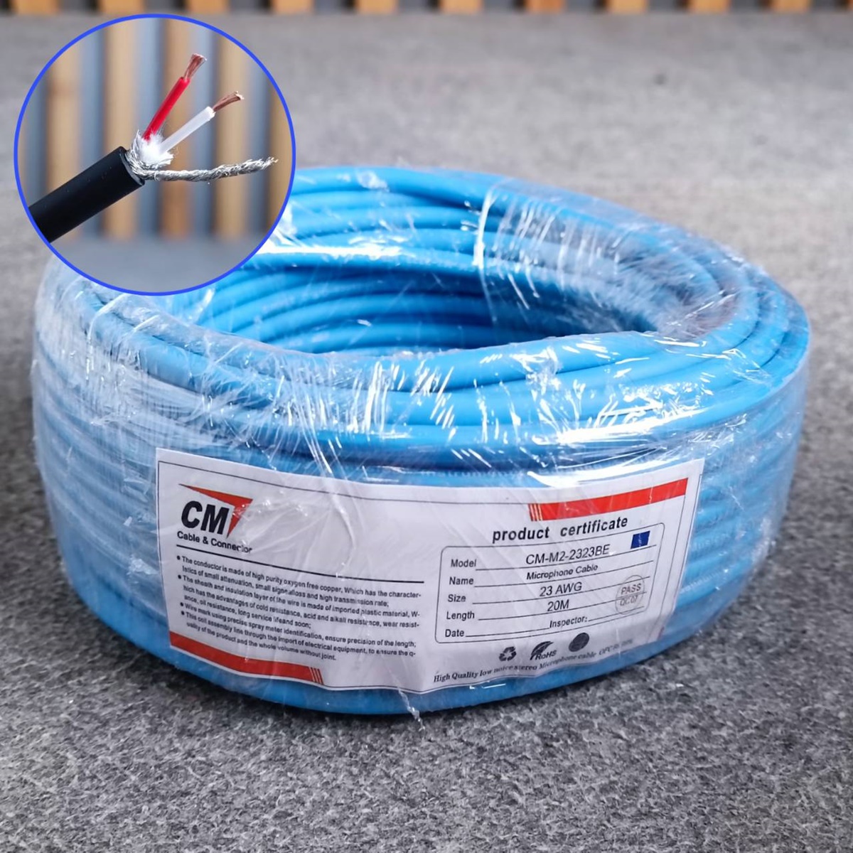 สีน้ำเงิน ขด20เมตร CM สายไมค์สเตอริโอ 6mm M2-2323 สายไมค์ST 23AWG M2 2323 สายสัญญาณ ST สายไมค์CM สายไมค์ 6mm เอไอ-ไพศาล