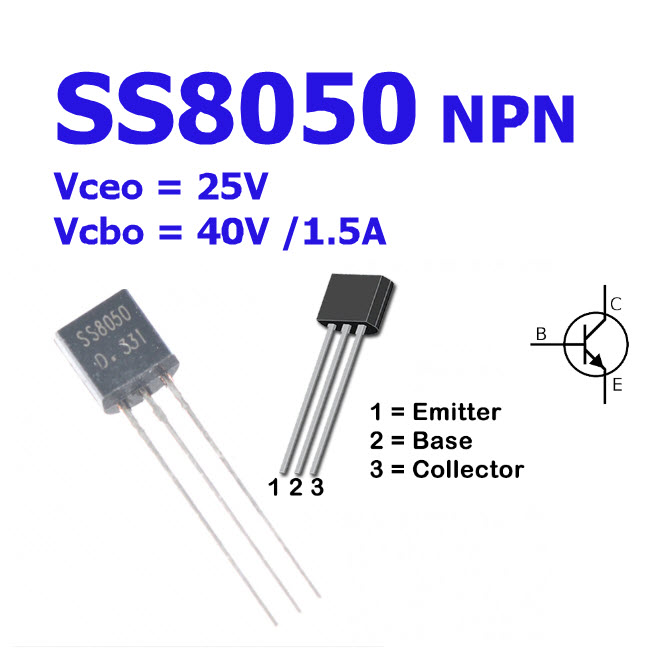 SS8050 NPN Bipolar Transistors - Vceo 25V, Vcbo 40V 1.5A TO-92