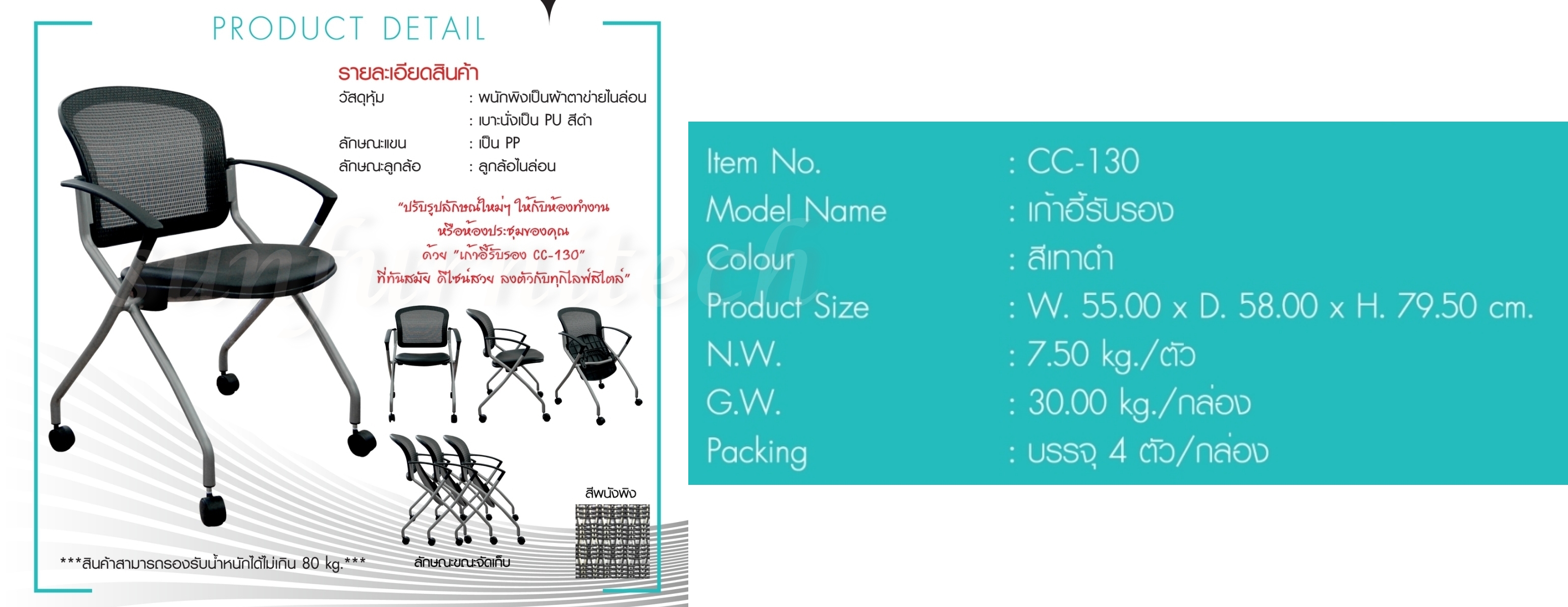 เก้าอี้สำนักงาน, เก้าอี้ทำงาน, เก้าอี้สำนักงานเบาะผ้า พนักพิงตาข่าย พับเก็บได้ sure รุ่น CC-130