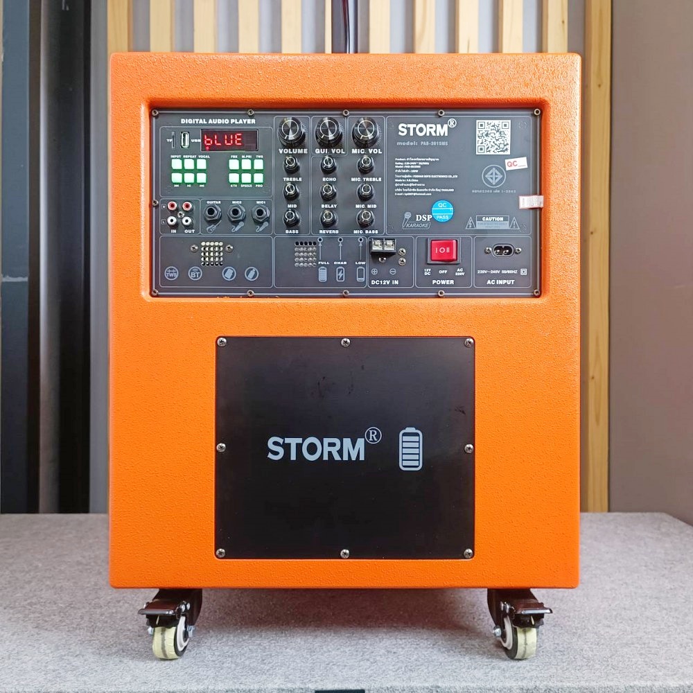 STORM PAB-3615MS สีส้ม ชุดลำโพง ซับ15นิ้ว กลาง6นิ้ว พร้อมไมค์ลอย ชาร์จแบตได้ บลูทูธ PAB 3615MS ลำโพงแอคทีฟ PAB3615MS เอไอ-ไพศาล