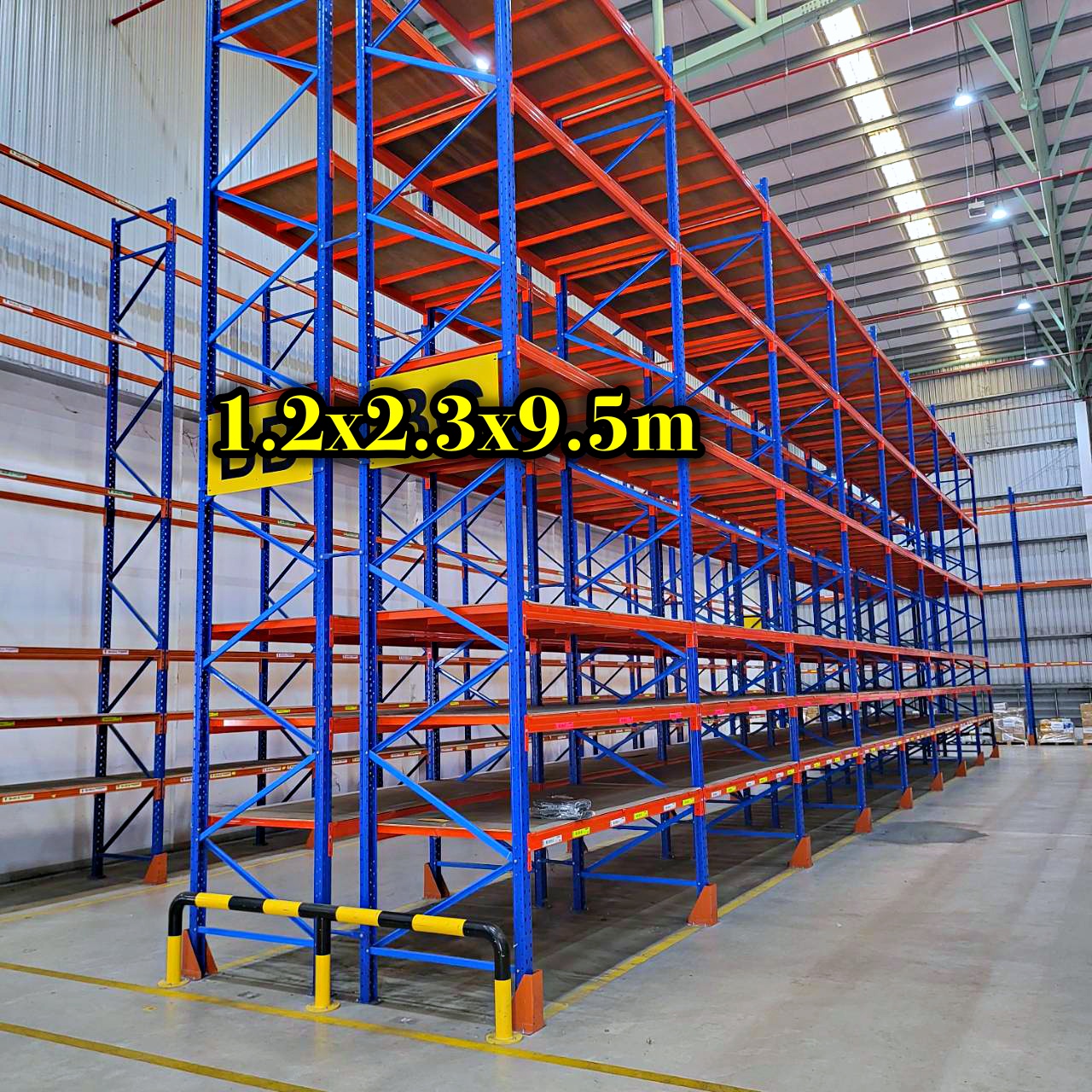 ชั้นวางสินค้าปูแผ่นไม้ ขนาด ลึก 1.2m ยาว2.3m สูง2-7.5m รับน้ำหนักได้ชั้นละ 1000kg