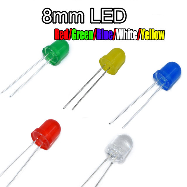 LED 8mm Red/Green/Yellow/Blue Light LED Round Head