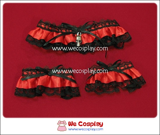 เซ็ตโชคเกอร์ สร้อยข้อมือโกธิคโลลิต้าพังค์ สีดำแดง Gothic Lolita Punk Choker and Cuffs Set