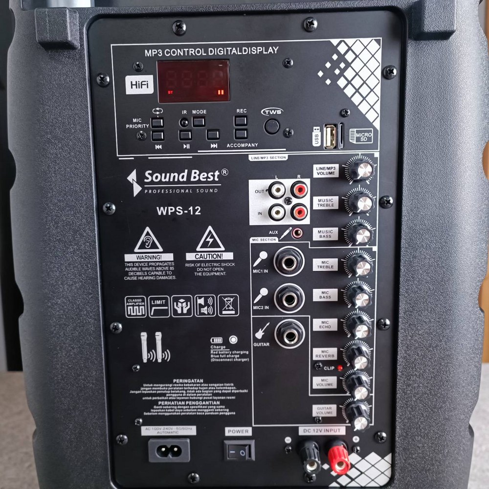 SOUNDBEST WPS-12 ลำโพงล้อลาก 12นิ้ว พร้อม ไมค์ลอย 2ตัว ตู้ลำโพงเอนกประสงค์ ตู้ลำโพงเคลื่อนที่ล้อลาก SOUND BEST WPS 12 WPS12 เอไอ-ไพศาล